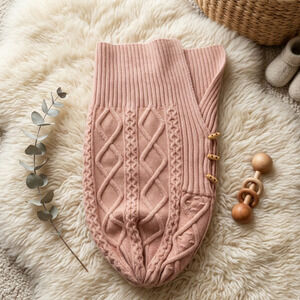 Blush Pink Cable Knit Baby Sweater Cover with Toggle Buttons